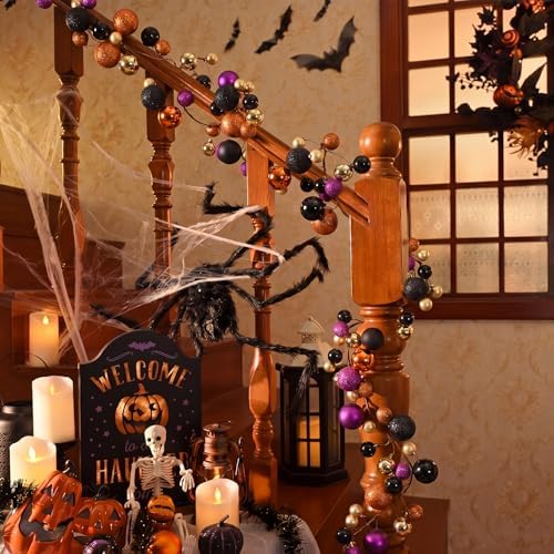 Pinkunn 6 ft Halloween Garland for Mantel Artificial Ball Halloween Decor