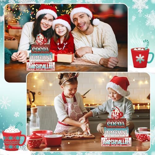 Britimes Christmas Tiered Tray Decor Set, 4 Pack, Wooden Table Sign, Winter