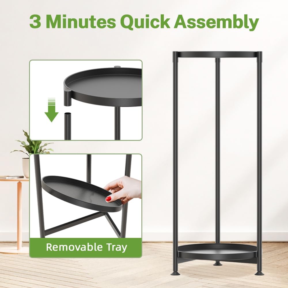 iDavosic.ly 2 Tier Metal Corner Plant Stand Indoor Outdoor, 29'' Tall Black | Vertical Flower Display Holder for 11''