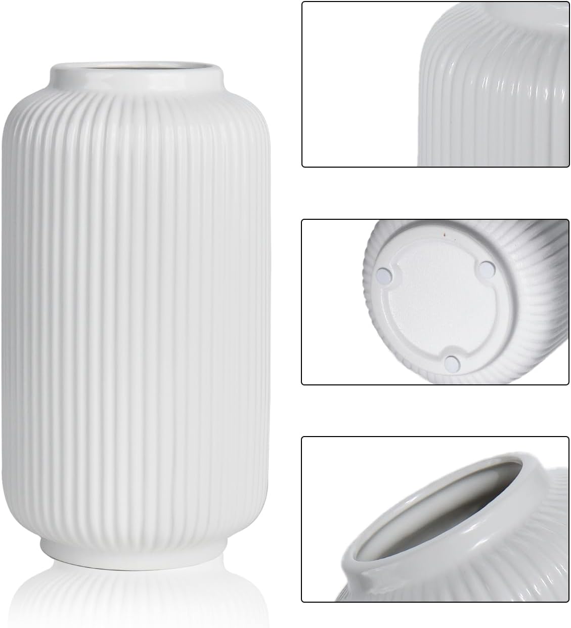 Ceramic Vase / Modern Wide Mouth Decorative Vase / White02 / White / 8 Inch