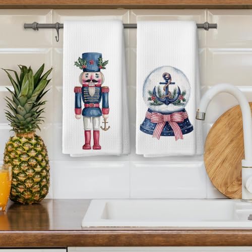 Nautical Christmas Winter Kitchen Dish Towels 16x24, Set of 2