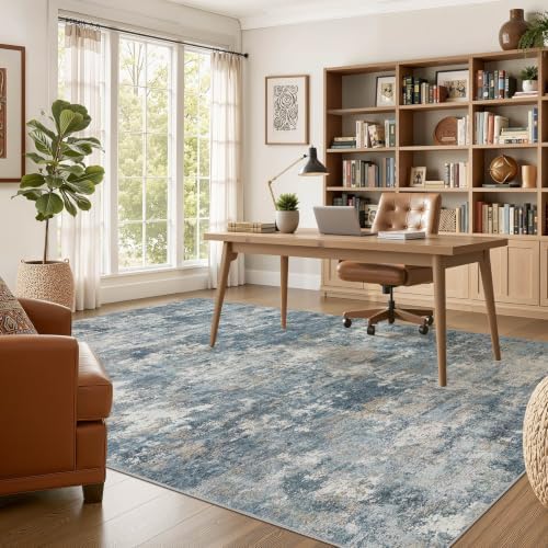 Nakagishi 7x9 Area Rugs Living Room: Washable Abstract Large Neutral Soft Rug Stain Resistant Modern Indoor Floor