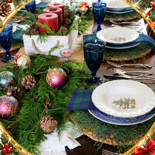 Chumia 12 Packs Christmas Blue and Green Tartan Plaid Napkins Christmas Napkins Paper Cotton Blend Cloth Dinner Reusable Washable Festive Table Decor for Xmas Holiday Dinner Party Family Meals