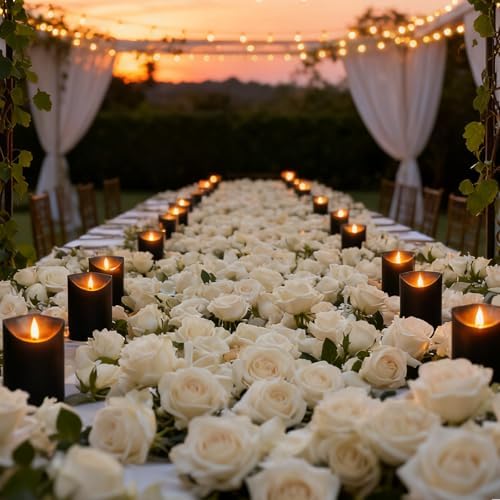 kakoya Flameless LED Candles Battery Operated with Remote and Timer,Flickering Electric Fake Plastic Pillar Candles Set of 24(D3 x H 3" 4" 5") Black