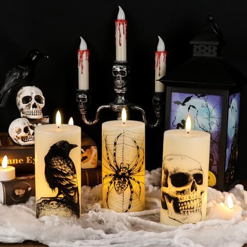 Halloween Skull Flameless Candles Battery Operated Remote Timer