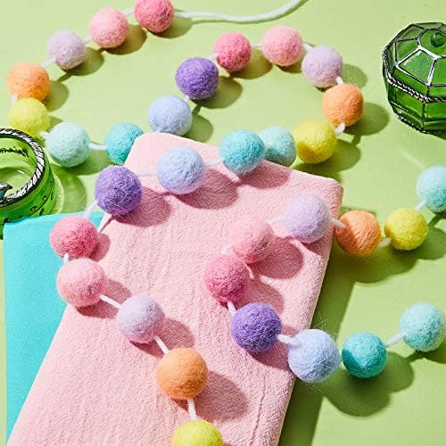 WILLBOND 3 Pieces Felt Pom Ball Garland,Rainbow Colors