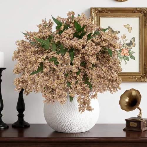 Daynight 6 Pcs Artificial Berry Stem for Vase, 17 in Faux Nandina Branches Fall Floral Picks Fake Realistic Berry Spray for Wedding Autumn Farmhouse Home Decor (6, White, 17Inch)
