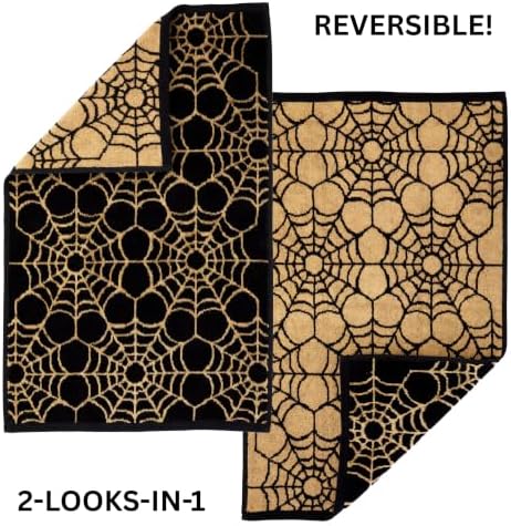 SKL Home Halloween Spider Web Hand Towel Set-2pc, 100% Cotton, Black/Gold
