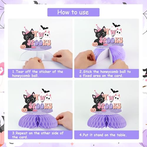 Pink Purple Halloween 2nd Birthday Decorations Girl 8pcs Halloween 2nd Birthday Honeycomb Centerpieces Table Decoration Two Spooky Birthday Decoration Table Topper Halloween Second Birthday