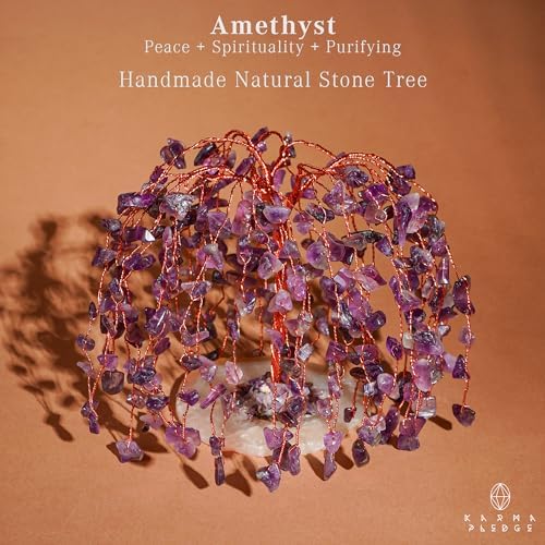 KARMAPLEDGE Chakra Tree of Life Birthday Gifts for Women, Home and Office Decor, Handmade Amethyst Crystal Tree for