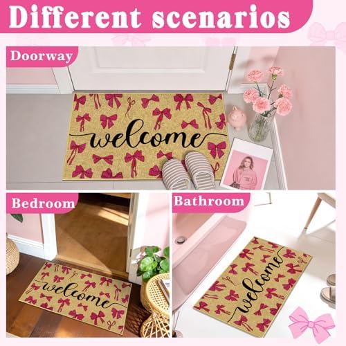Pink Bow Doormat Welcome Entrance Bowknot Door Mat Outdoor Rug Front Door