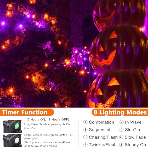 Joomer Orange Purple Halloween Lights, 100FT 300LED Plug-in String Lights