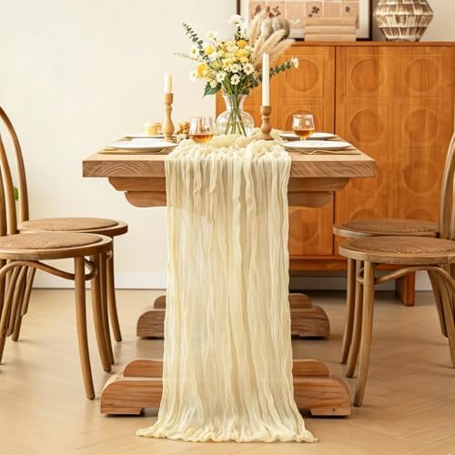 6Pcs Beige Table Runner, 10FT Rustic Cheesecloth Table Runner 35*120inch Boho Beige Runner for Wedding Bridal Shower Baby Shower Table Centerpiece Decorations