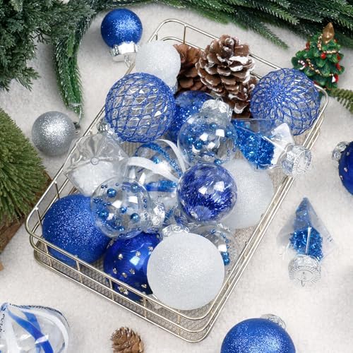 34PCS Blue/White Christmas Ball Ornaments Set for Tree Decorations