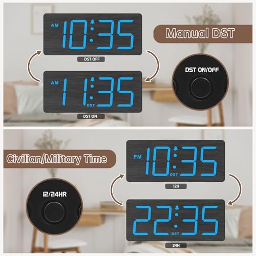 DreamSky Wooden Digital Alarm Clock for Bedroom with Large Numbers