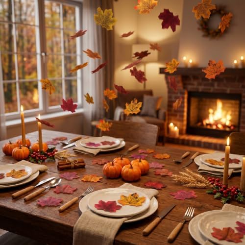 400Pc Artificial Fall Leave Silk Maple Leaf for Thanksgiving Decor