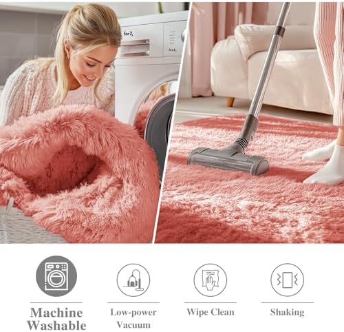 OLANLY Rust Red Round Rugs for Bedroom - Machine Washable, 7 ft Circle Area Rugs for Living Room, Soft and Fluffy