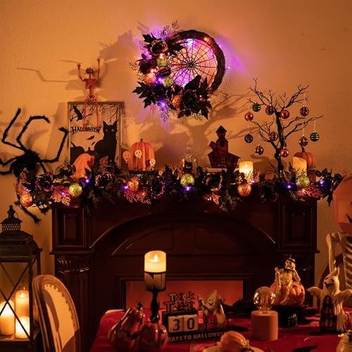 Valery Madelyn 24" Pre-Lit Halloween Wreath for Front Door Decor