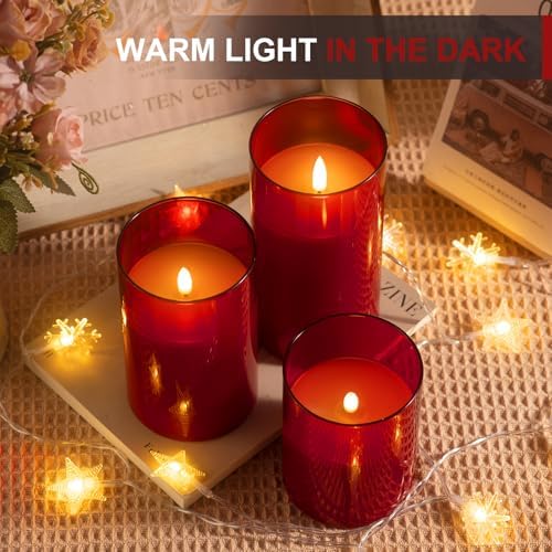 Tyawon Glass Battery Operated LED Flameless Candles with Remote and Timer, Real Wax Candles Warm Color Flickering Light