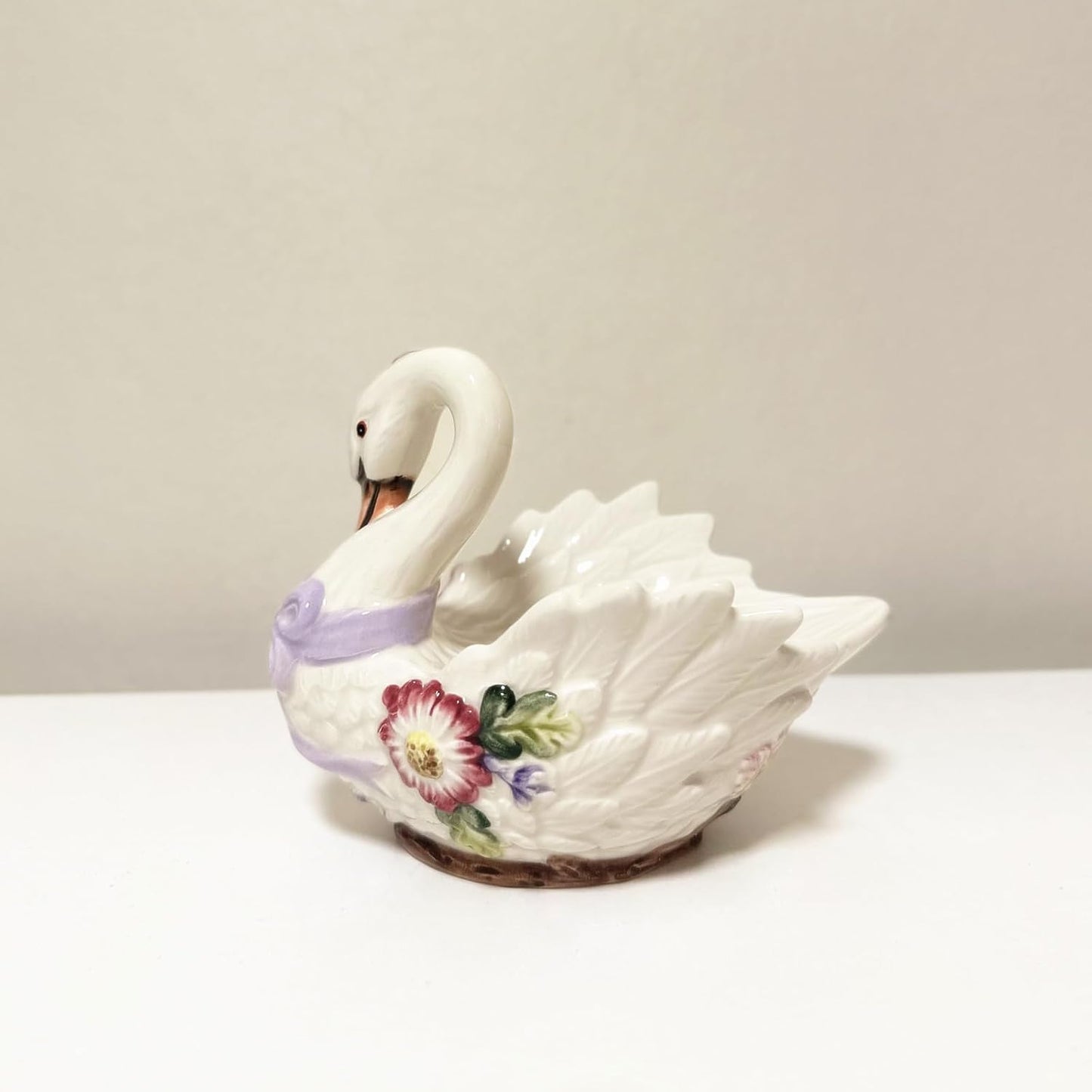 Ceramic Swan and Flowers Soap Dish