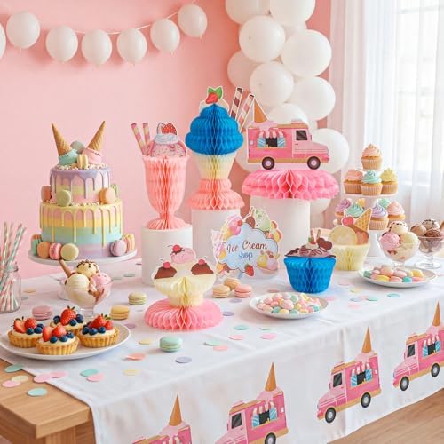 12 PCS Ice Cream Party Decorations Ice Cream Honeycomb Centerpiece