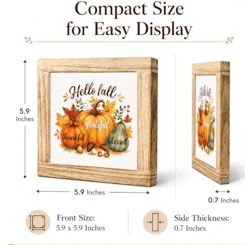 Fall Wood Sign, Hello Fall Grateful Thankful Blessed Pumpkin Tabletop Decor