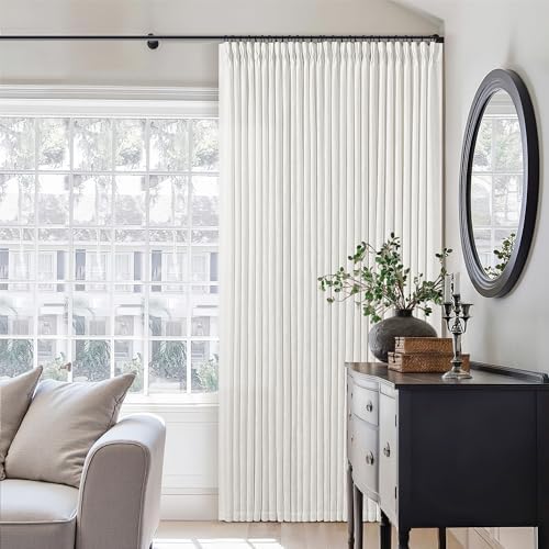 TWODRAPES Beige White Pinch Pleat Semi Sheer Linen Curtain W70xL108 1 Panel