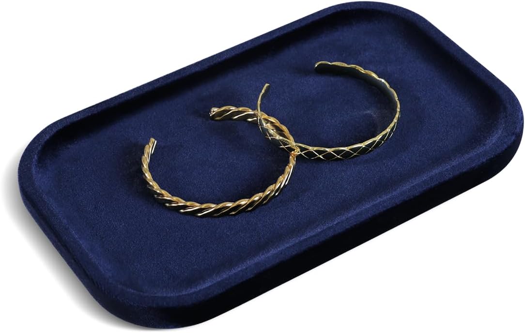 Resilient Velvet Jewelry Display Tray for Ring Earrings Bracelet Necklace / Dark Blue / 7.9 x 4.7