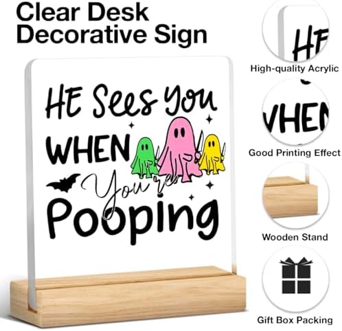 When You're Pooping Acrylic Sign Halloween Bathroom Decor