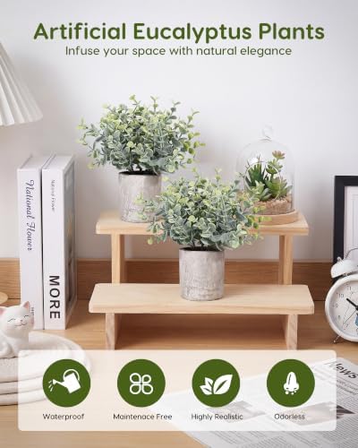 Velener 2 Pcs Small Fake Plants Eucalyptus, Artificial Plants Indoor for Shelf, Potted Eucalyptus Plants for