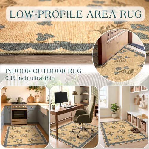 3x4 Floral Entry Rug - Indoor Outdoor Mats for Front Door Non-Slip