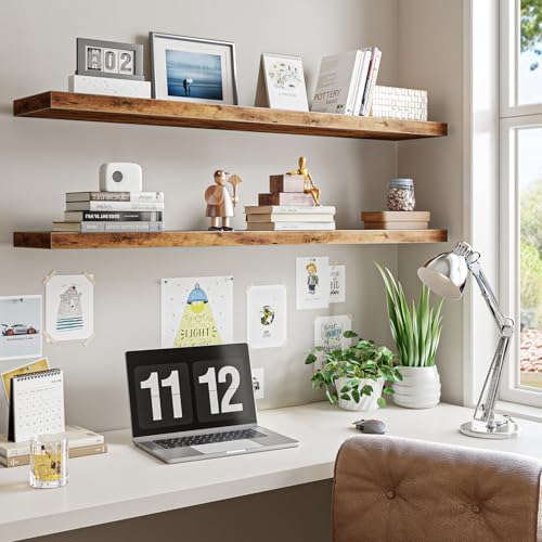 Fixwal Floating Wall Shelves for Decor (Rustic Brown, Set of 2, 47.2Inch)