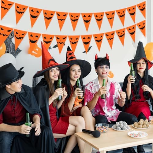 Jetec 5 Pcs 49 Ft Halloween Pennant Banner Orange Pumpkin Scare Bunting