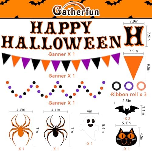 Halloween Party Decorations Set - Spooky Banner, Hanging Paper Fans & Dot Garland, for Halloween Theme Birthday Party Decorations