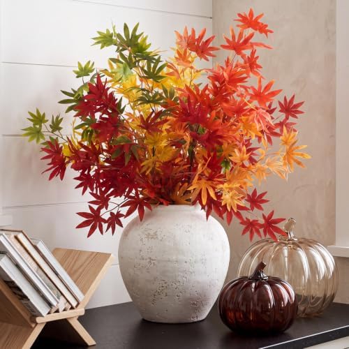 Suncalla 10 Pcs 31" Fall Artificial Japanese Maple Stem, Green Orange