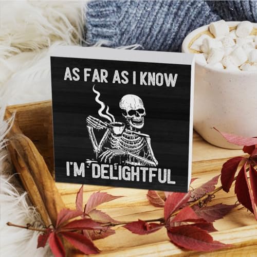 HTBIG Funny Halloween As far As I know I Am Very Pleasing logo Rustic Wooden Shelf Desktop Decor Office Decor Suitable family Computer Desk Dressing Table 5 x 5 Inch