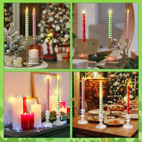 Baquler 6 Pcs Christmas Flameless Taper Candles 10.6 Inch for Home Decor