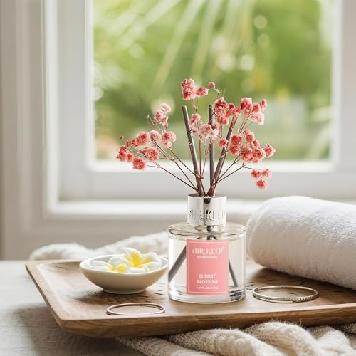 Airkeep Reed Diffuser Set,1.69 fl oz (50 ml) - Cherry Blossom Oil Diffusers with 8 Reed Sticks,Home Fragrance Reed