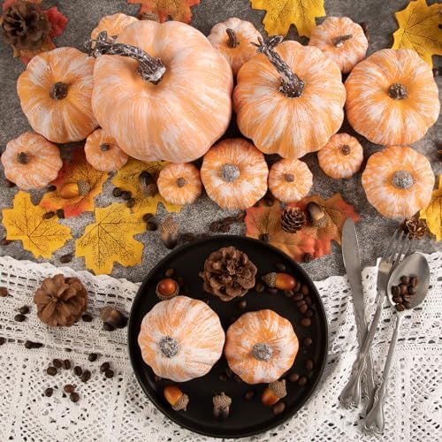 Ywlake 16 Pcs Artificial Pumpkins Fall Decorations, Fake Terracotta Pumpkin for Autumn Harvest Halloween Thanksgiving Faux Pumpkins Home Table Decor (Terracotta)