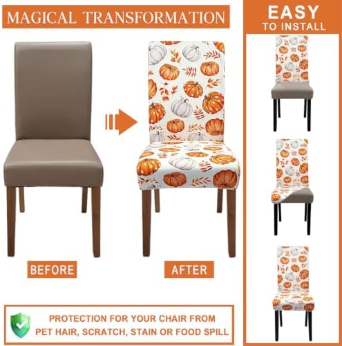 Fall Pumpkin Chair Covers Set of 4 for Dining Home Party Decor