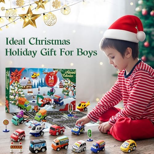 2026 Advent Calendar for Kids Boys, 24 Days Toy Cars with Scene Accessories