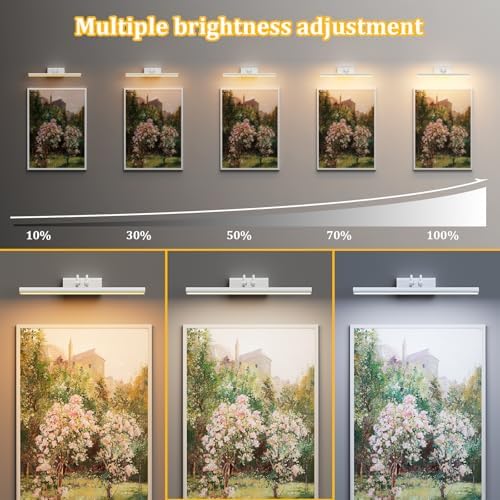 Battery Operated Picture Light for Wall, RF Remote Control, White