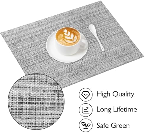 Niviy Grey Placemats Set of 4, 12x18 Inch Washable Easy to Clean Heat-Resistant Anti-Skid Grey Placemats for Holiday Party Kitchen Dining Room Decoration