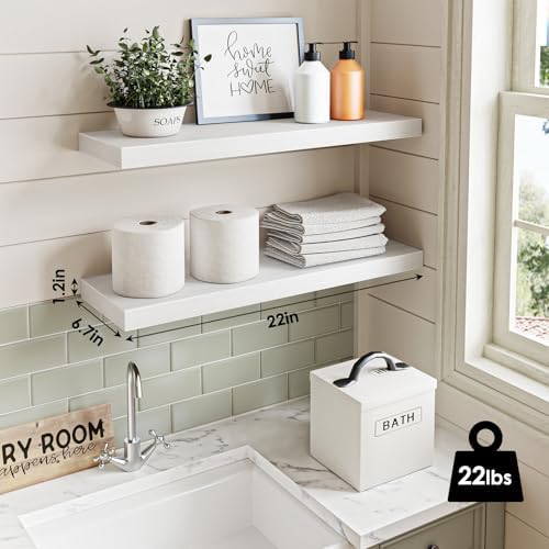 Fixwal Floating Wall Shelves for Decor (White, Set of 2, 22Inch)