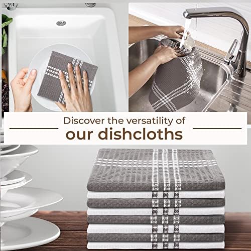 Urban Villa Kitchen Towels Cotton Dish Towels 12”x12” (Set of 8) Grey White