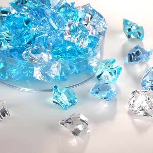 Fake Ice,Gikboup 160 Pcs Acrylic Ice Cubes, 22 * 18mm Vase Fillers for Centerpieces. Clear Rocks for Vases, Fake Plastic Gems, Artificial Faux Stones（Blue）