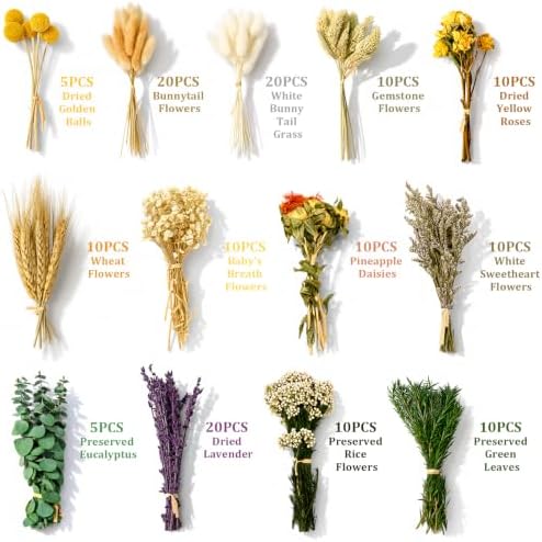 150Pcs DIY Natural Dried Flower Set, Preserved Mini Flowers Bouquets