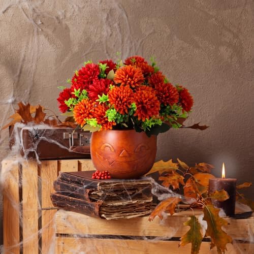 SiliFine Halloween Pumpkin Bucket Artificial Flowers Jack-o-Lantern Vase