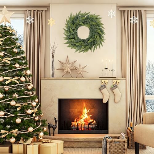 Christmas Cedar Wreath for Front Door Decoration, 24 in, 2 Pack