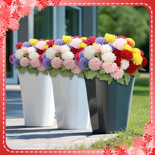 XunYee 12 Pcs Fall Artificial Flowers for Outdoor Faux Mums,Vivid Color
